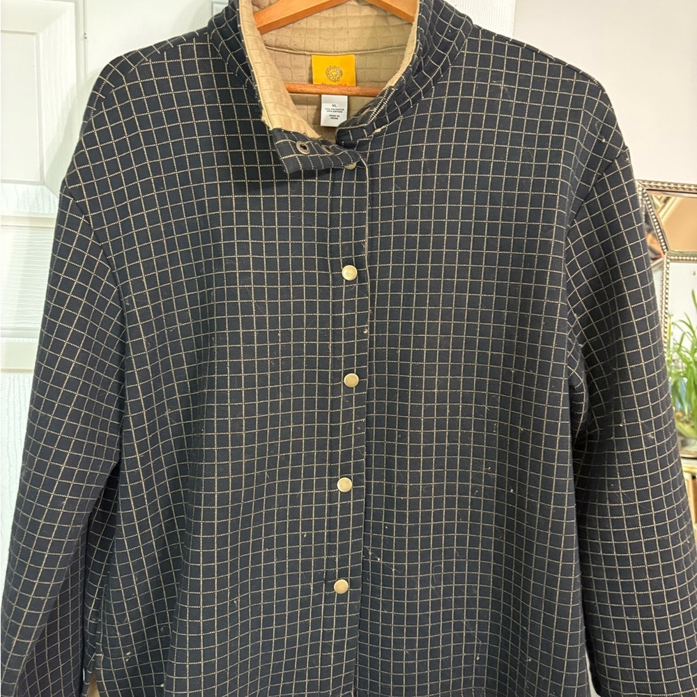 Ruby Rd Gray Boxy Button Down Shirt With Mandarin… - image 1